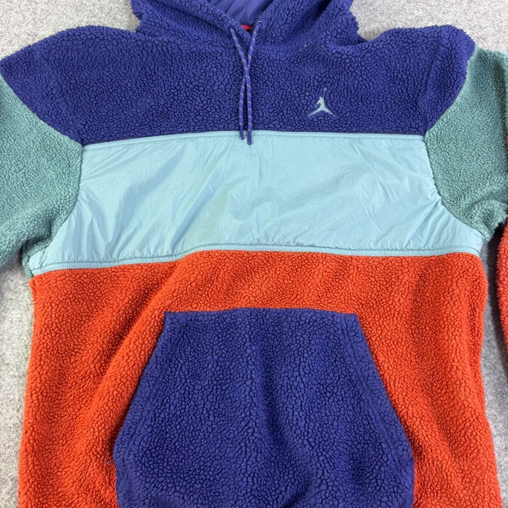 Jordan Mens Sherpa Fleece Colorblock Hoodie Blue Orange Teal Jumpman Large